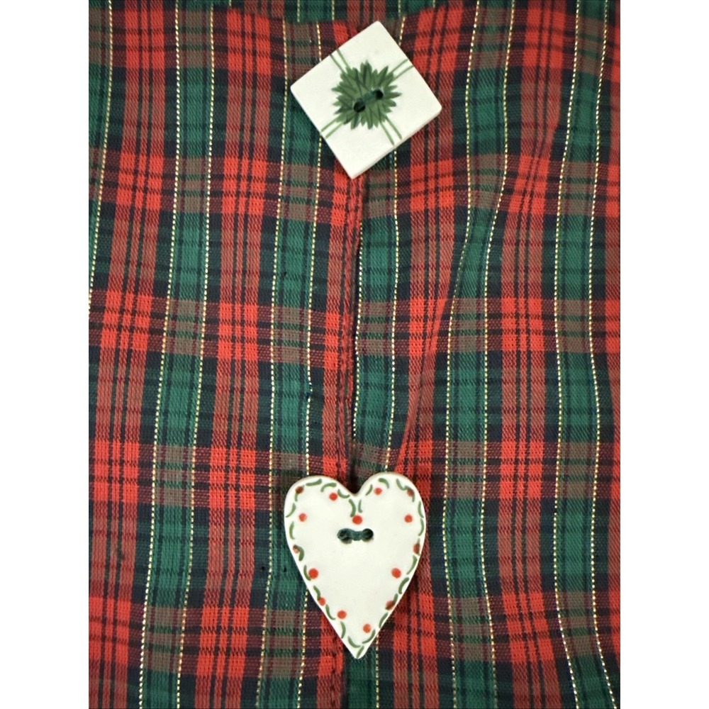 VTG Dogwood Lane Jumper Dress Pinafore Cottagecore Painted Buttons Holiday Plaid - Picture 10 of 12